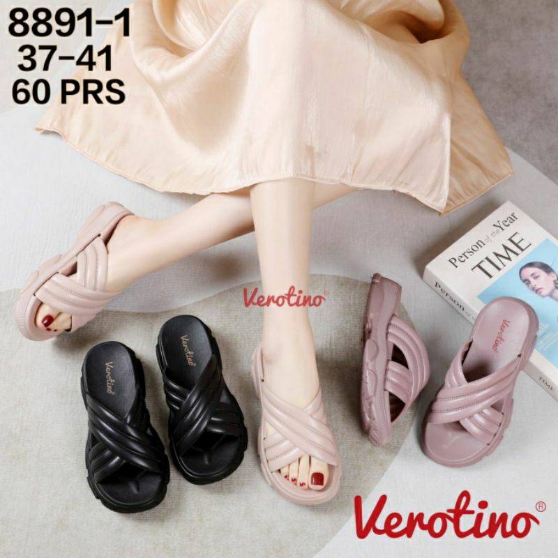 8891-1 Wedges Sandal Verotino Selop Jelly Gunung Wanita Import Ban Tali Silang Ryder Platform Tebal Tinggi Sendal Karet Slop 8891 Cewek Perempuan Ori Produk Impor Rotan Cross Kekinian Glanzton Terbaru Lentur