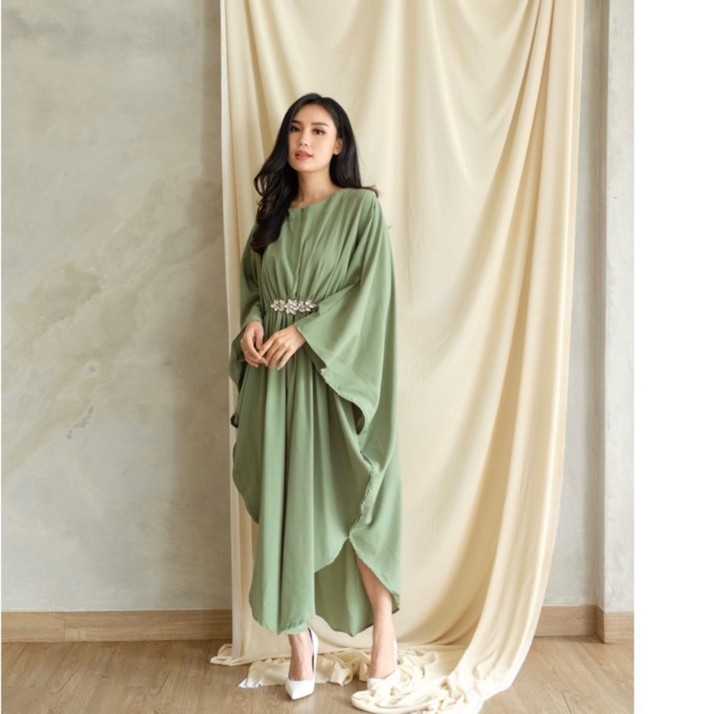 Hanifa Kaftan Dress Pakaian Lebaran Idul Fitri Warna Sage Hijau / Green Sage
