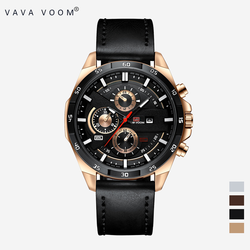 VAVAVOOM 216 Jam Tangan Pria Kulit Stainless Steel Analog Quartz Original Tahan Air Watch + Kotak Gratis-216-PH1