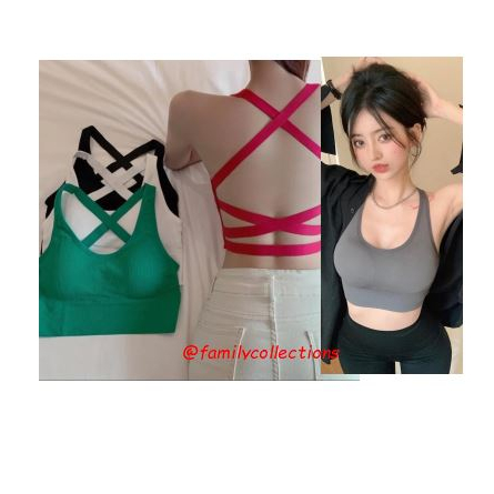 Tanktop Sport Bra BH Olahraga Fashion Wanita Tali Silang Belakang karet all size  Tanpa Kawat Ada Bu