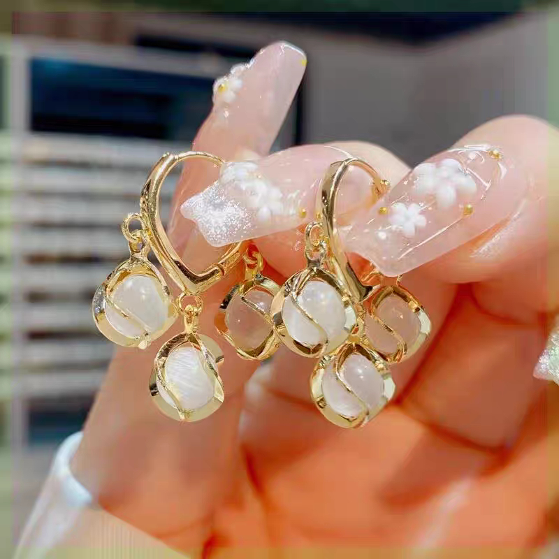 (Hello Girl)E45 Anting Gantung Wanita  Elegan Batu Opal Gaya Korea Import