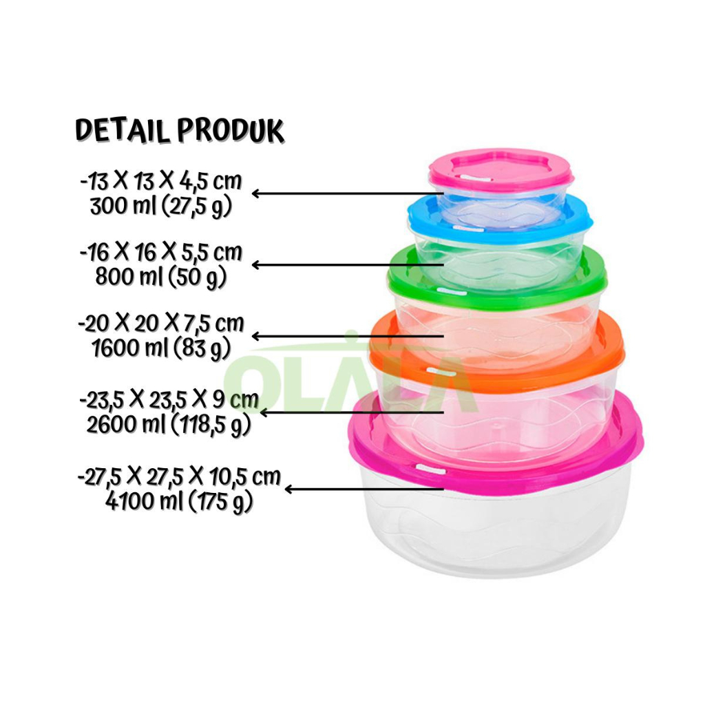 5IN1 KOTAK PENYIMPANAN MAKANAN SET FOOD STORAGE BOX SET MODEL WARNA-WARNI OLL-GJ5061-5 / OLL-GJ5062-5 / OLL-GJ5063-5