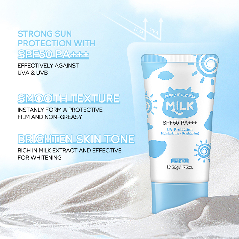 BPOM LAIKOU Milk Sunscreen SPF50 PA+++ Sunblock Suncream Waterproof UV Protection 50g