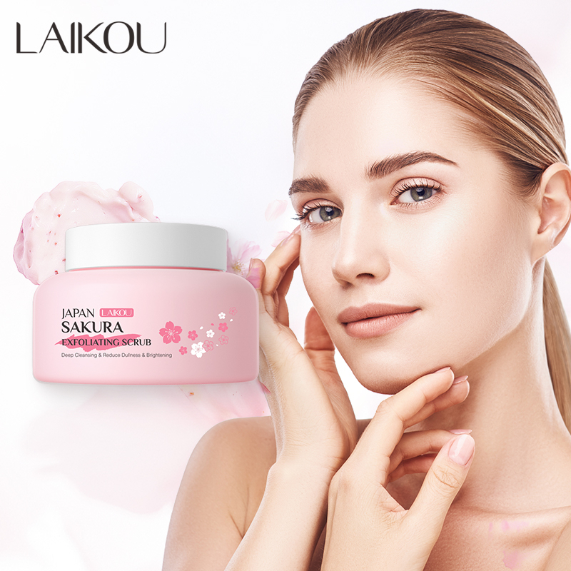 LAIKOU Japan Sakura Scrub Wajah dan Tubuh Eksfoliasi Kulit Mati Melembutkan Mencerahkan Warna Kulit 100g