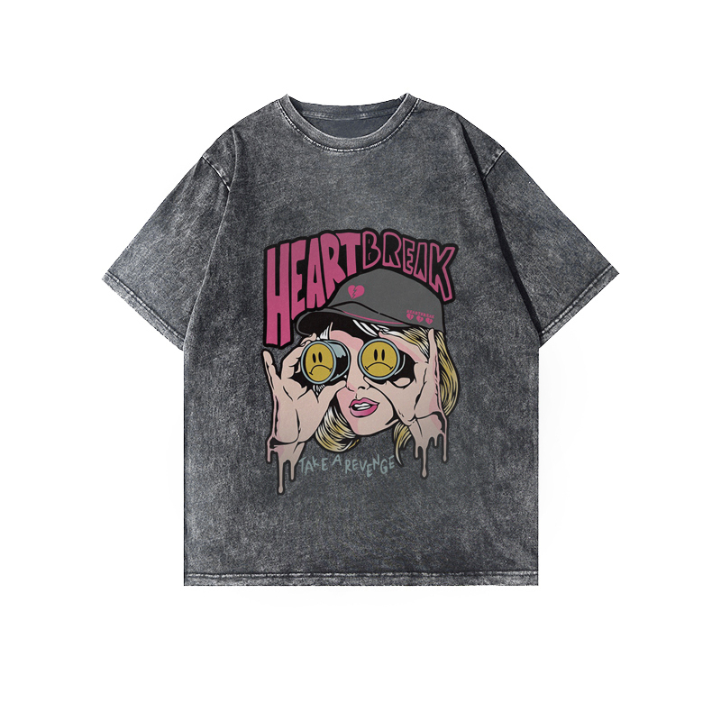 kaos oversize wanita import lengan pendek retro cartoon character graffiti print T-shirt kekinian washed