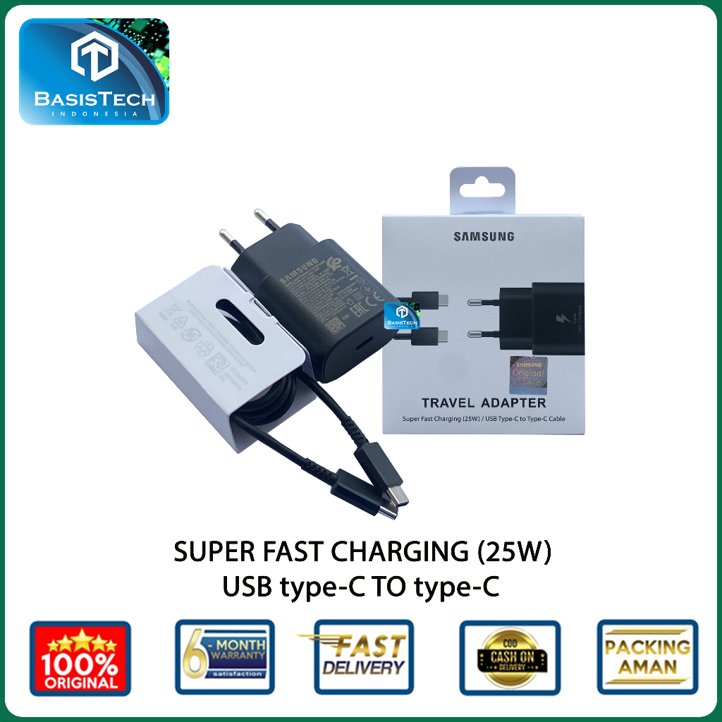 CHARGER SAMSUNG NOTE 10 TYPE C TO TYPE C 25W TA800 SUPER FAST BASISTECH ORIGINAL QUALITY