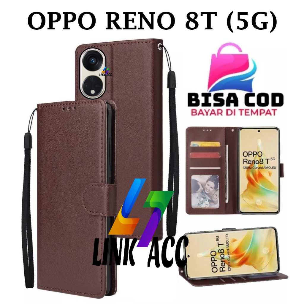 OPPO RENO 8T (5G) FLIP LEATHER CASE PREMIUM-FLIP WALLET CASE KULIT UNTUK OPPO RENO 8T (5G) - CASING 