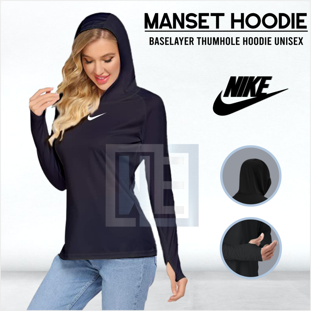 Baselayer manset hoodie manset olahraga wanita pria atasan olaraga manset lengan panjang hoodie mans
