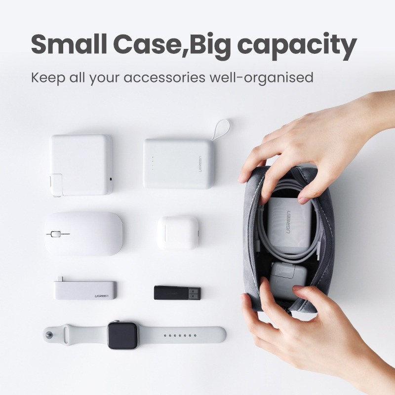 UGREEN ORIGINAL Handbag Storage Pouch Bag Case Organizer Black Eva Tempat Headset Earphone Kabel Charger Flashdisk Waterproof Leather Tas Clutch ORI