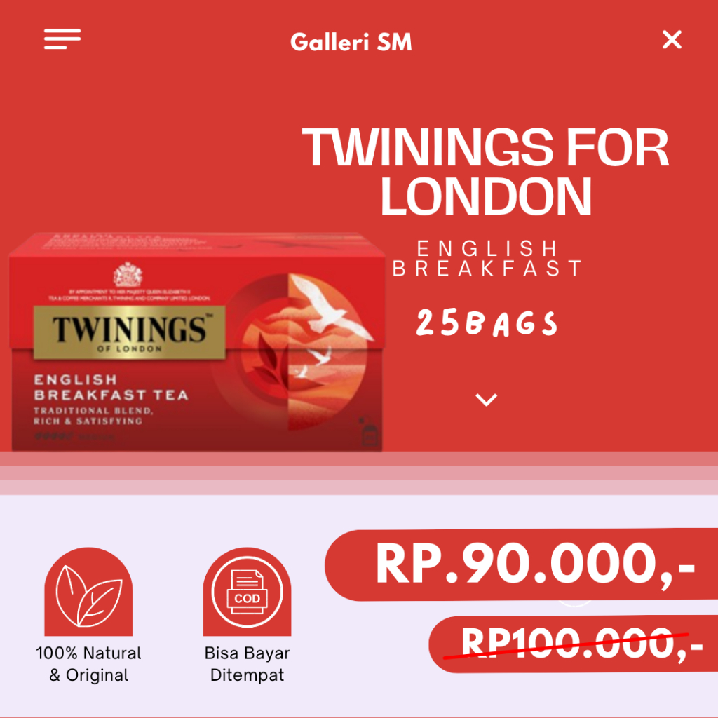 

Twinings Tea English Breakfast Teh Hitam Celup Original Isi 25 Kantong
