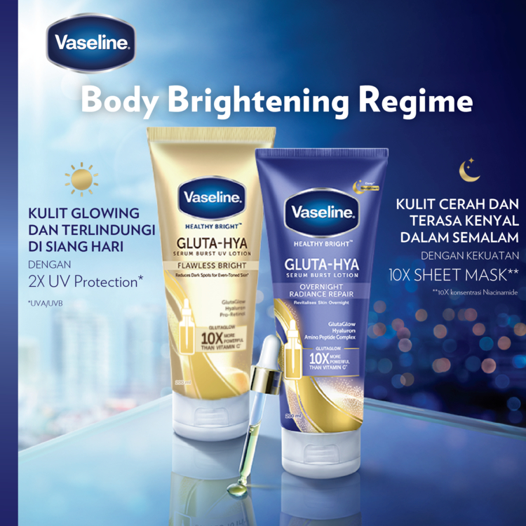 new VASELINE HEALTHY BRIGHT GLUTA HYA SERUM BURST  UV LOTION FLAWLESS BRIGHT VASELINE LOTION GOLD dan PINK , BIRU OVERNIGHT BPOM