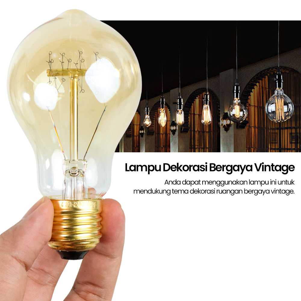 Lampu Pijar Spiral Bohlam Edison 40W E27 Warm White Lampu Hias Desain Dekorasi Vintage Transparan Berkualitas