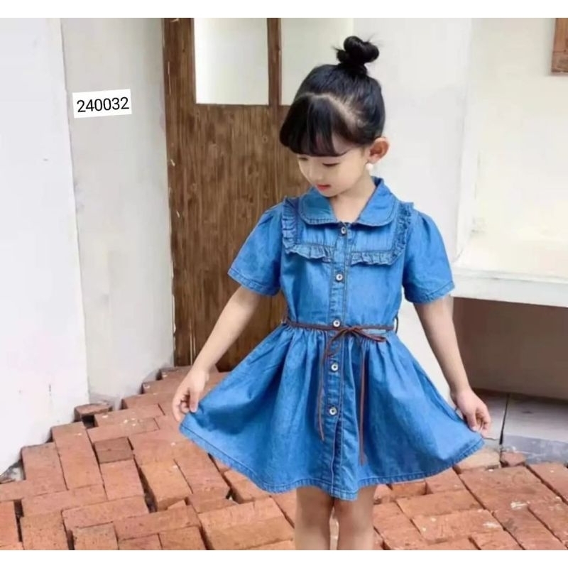 CUCI GUDANG Dress Anak import Denim ikat pinggang baju anak import