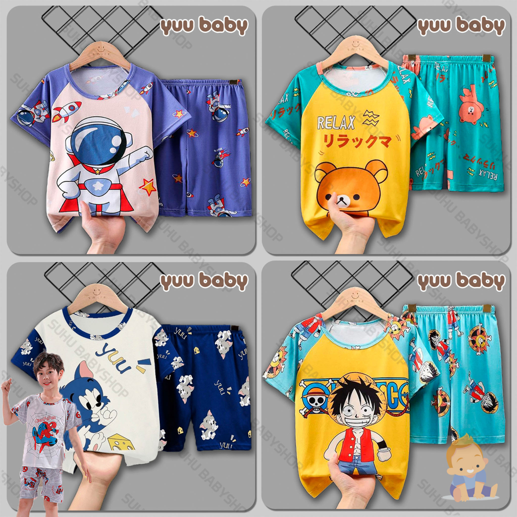 YUU BABY Setelan Anak Kaos IMPORT / Stelan Bayi Laki Laki / Set Baju + Celana Pendek Anak Cowok Cewe