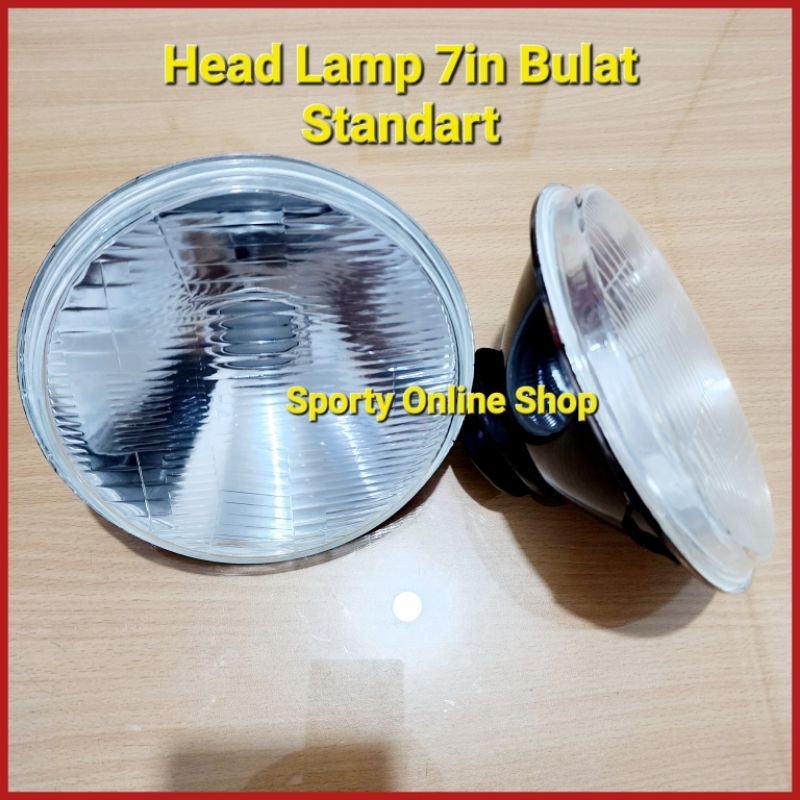 Head Lamp 7in Bulat Kotak Kaca Standart Universal