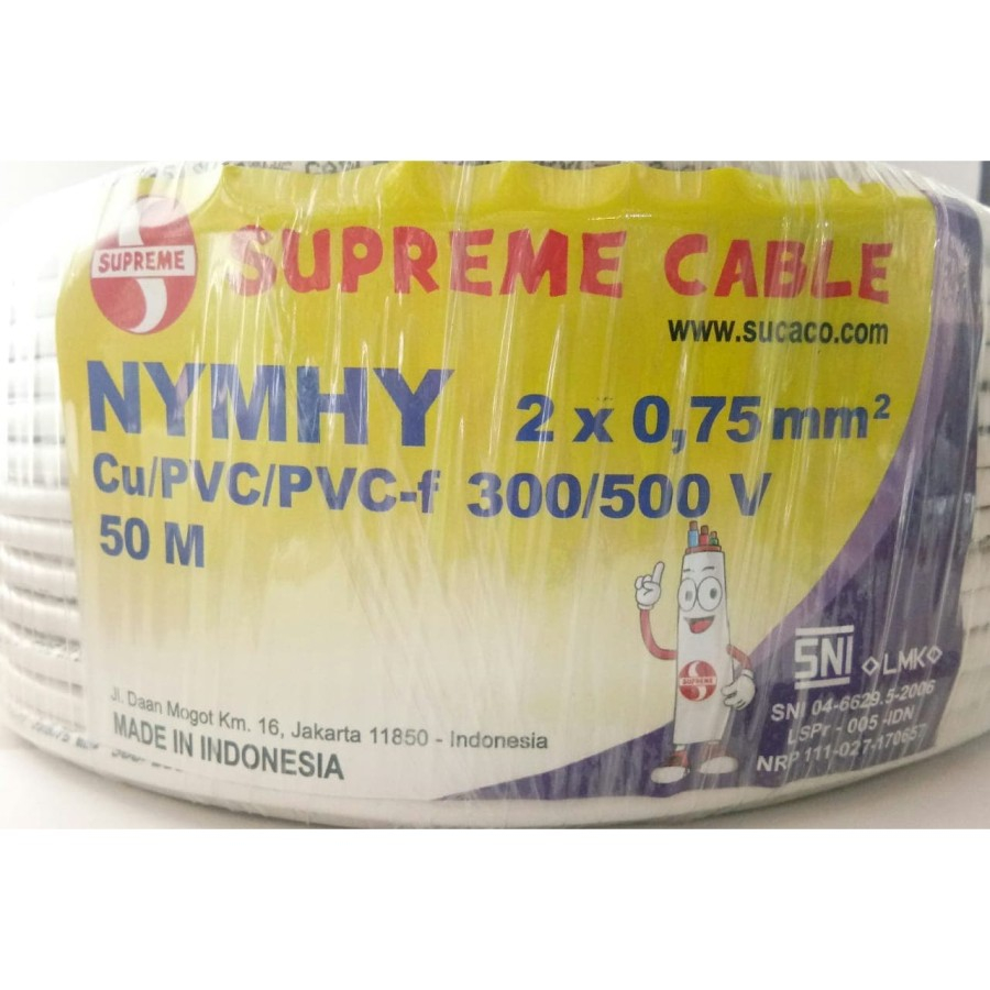 KABEL LISTRIK MERK SUPREME NYMHY 2x0.75 / 2x0.75 PER METER/ @ METER