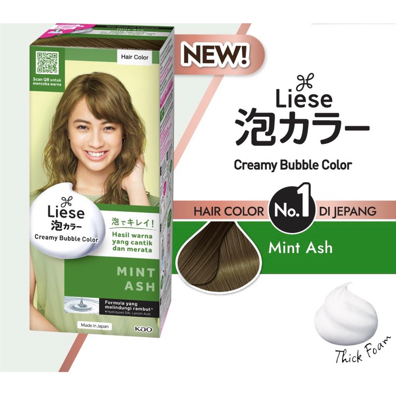 Liese Bubble Hair Color Foam Cat Pewarna Rambut Permanent / Hair Dye - Perawatan / Treatment Rambut Mint Ash  Liese Creamy Bubble Hair Color - Mint Ash