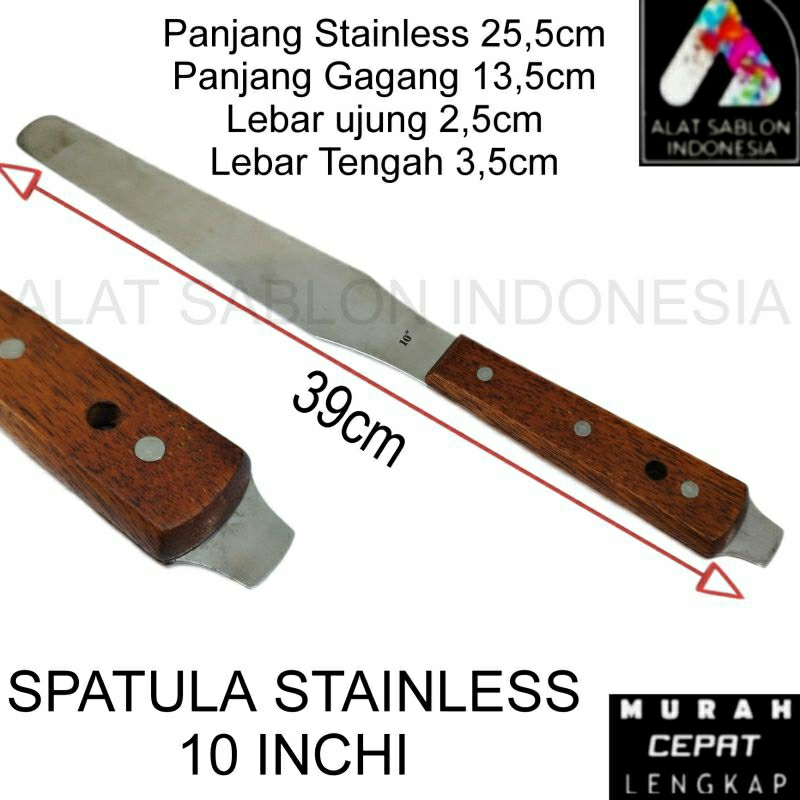 SPATULA PENGADUK TINTA STAINLESS 10INCHI RUBBER/PLASTISOL/CAT