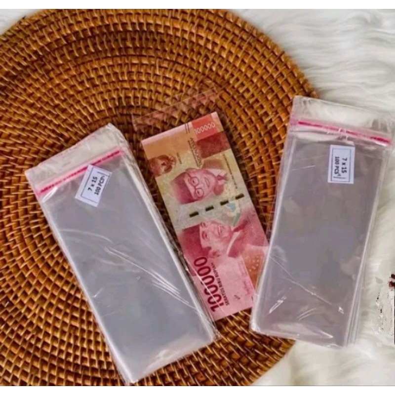 Plastik bucket uang, plastik transparan untuk bucket uang, plastik opp ukuran 7x15cm, plastik opp un