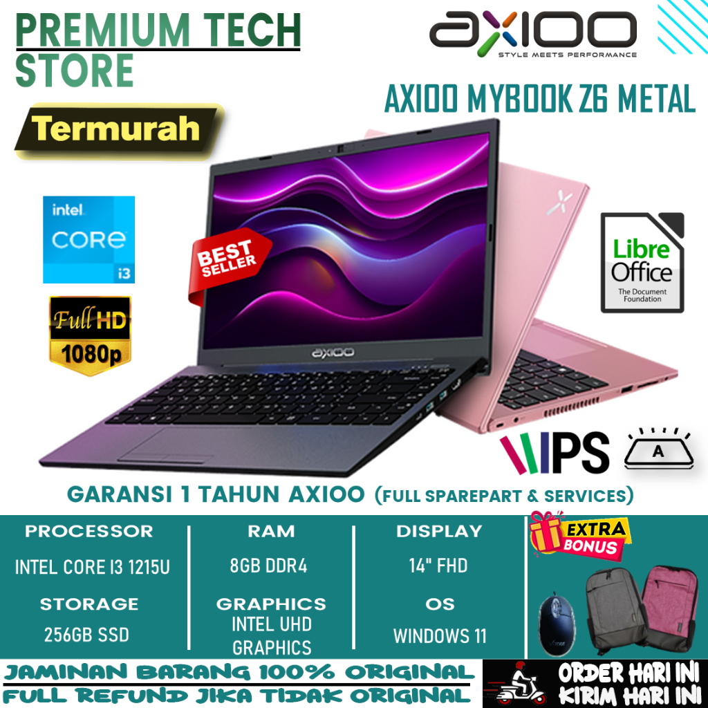 LAPTOP AXIOO MYBOOK Z6 METAL INTEL I3 1215U 8GB 256GB FHD IPS WINDOWS 11 ORIGINAL
