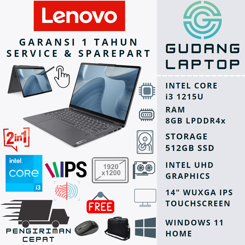 LENOVO IDEAPAD FLEX 5 14 i3 GEN 11 4GB 8GB 512GB SSD TOUCHSCREEN WIN11 ORIGINAL