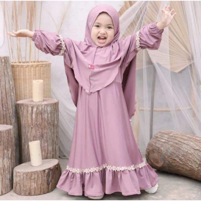 [1-5th] GAMIS ANAK JELITA/RENDA KUPU+JILBAB jersy  1-5 tahun / gamis anak set hijab jelita renda 1 2 3 4 5 tahun