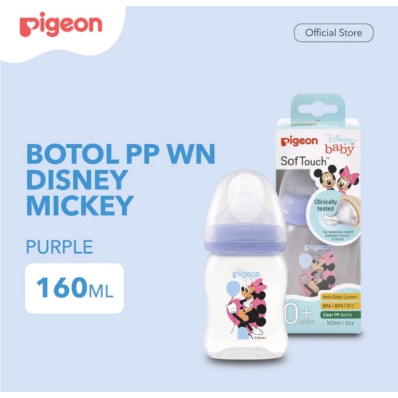 ORIGINAL PIGEON Botol PP Clear Wide neck 160ml Mickey Minnie 240ml / Botol Pigeon Wideneck Peristaltic Plus Disney