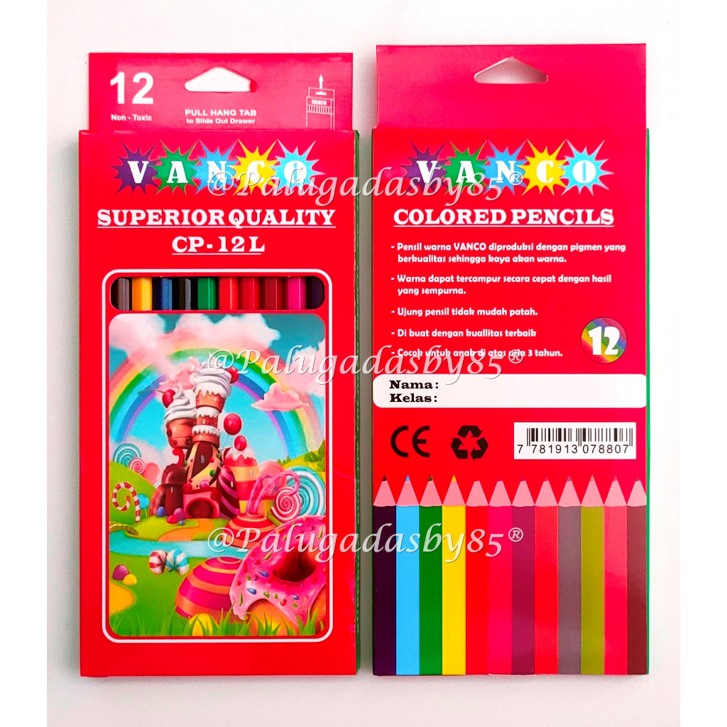 

(1 Set) Pensil Warna Vanco 12 Warna Panjang CP-12L / Pensil Warna Vanco CP-12L / Pensil Warna Murah