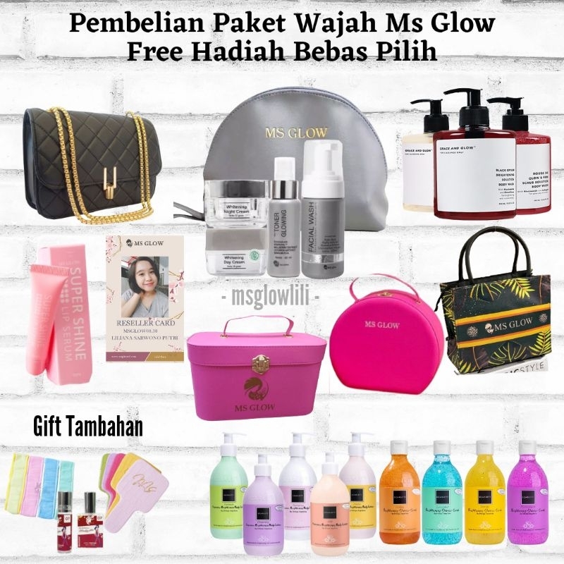 MS GLOW PAKET WAJAH LENGKAP WHITENING LUMINOUS ACNE ULTIMATE WHITE CELL DNA ORIGINAL 100% FREE GIFT 