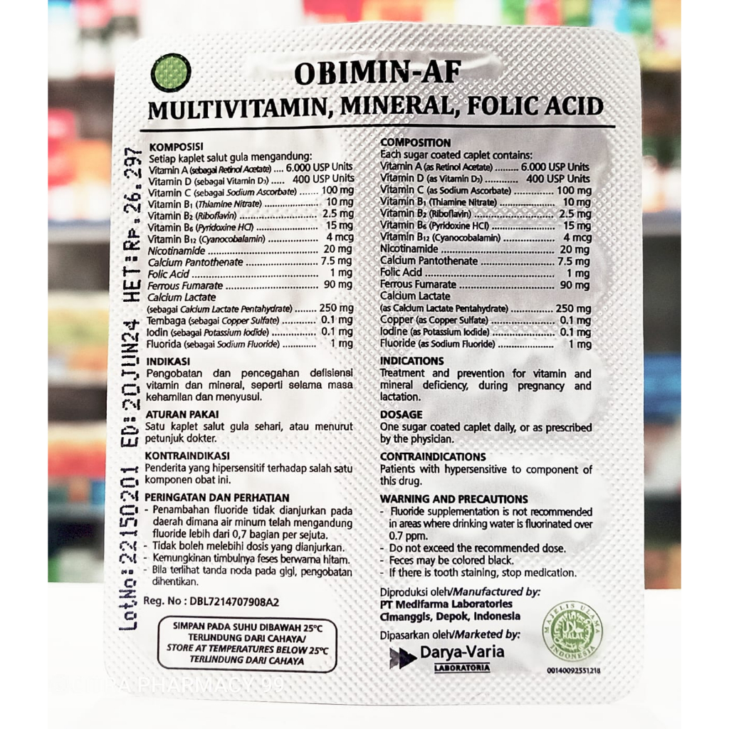 Obimin-AF 𝟏 𝐒𝐭𝐫𝐢𝐩 𝐈𝐬𝐢 𝟏𝟎 𝐊𝐚𝐩𝐬𝐮𝐥 - Multivitamin Khusus Ibu Hamil