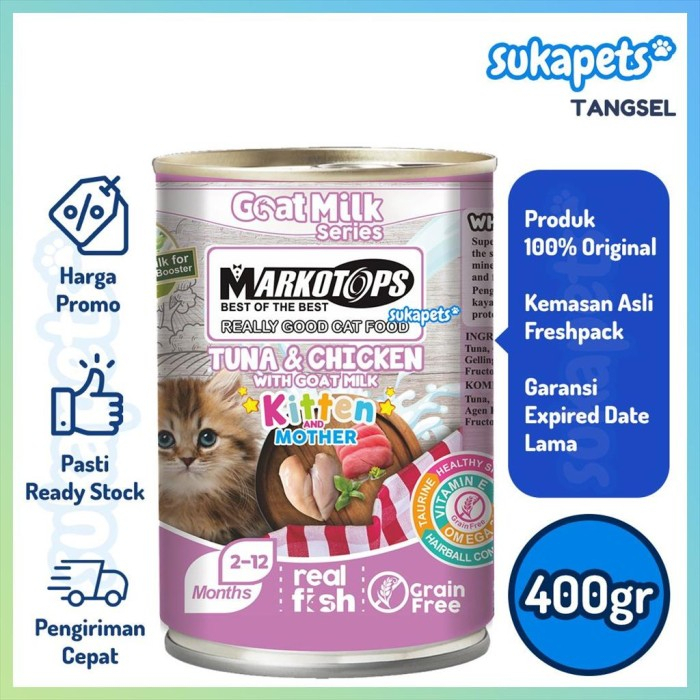 Markotops Kaleng Kitten Tuna &amp; Chicken With Goat Milk 400gr