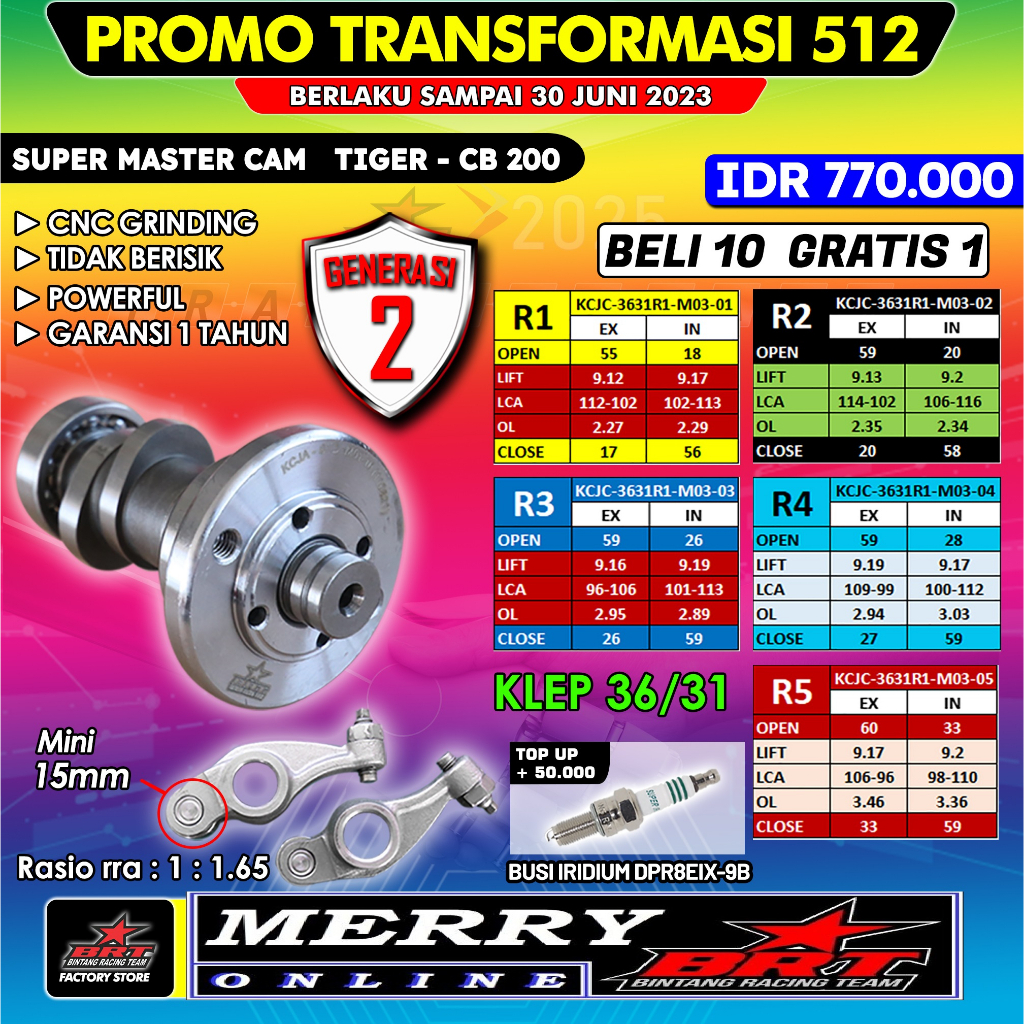 Promo 512 Super Master Cam dan RRA BRT GEN 2 Honda Tiger GL Pro GL Max Touring Kompetisi Klep 36/31