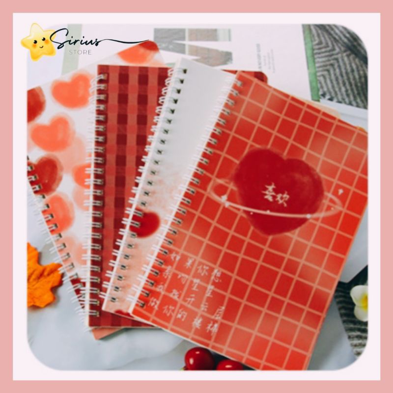 

60 Lembar Buku Tulis A5 Spiral Notebook Aesthetic Estetik Journal Motif Hati Heart Garis Diary Planner Buku Tulis Sekolah Dan Kantor - Red
