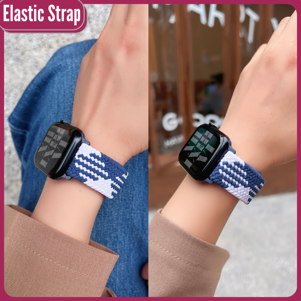 strap untuk watch series 1 2 3 4 5 6 7 DT No 1 HW22 W26 IWO iwatch 38mm 40mm 41mm 42mm 44mm 45mm Nylon Adjustable Elastic Belt Bracelet Metal Buckle Braided