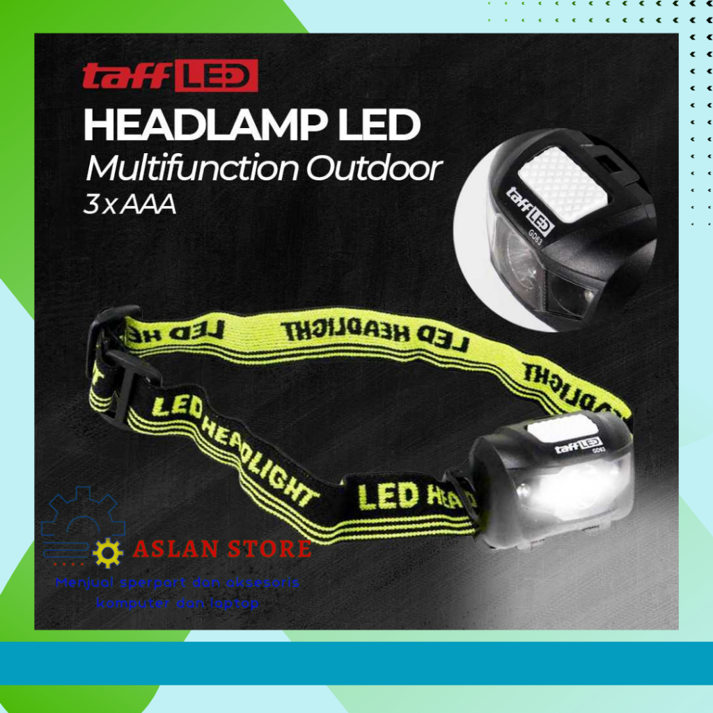 TaffLED Headlamp LED Multifunction Outdoor Lighting lampu kepala 3W