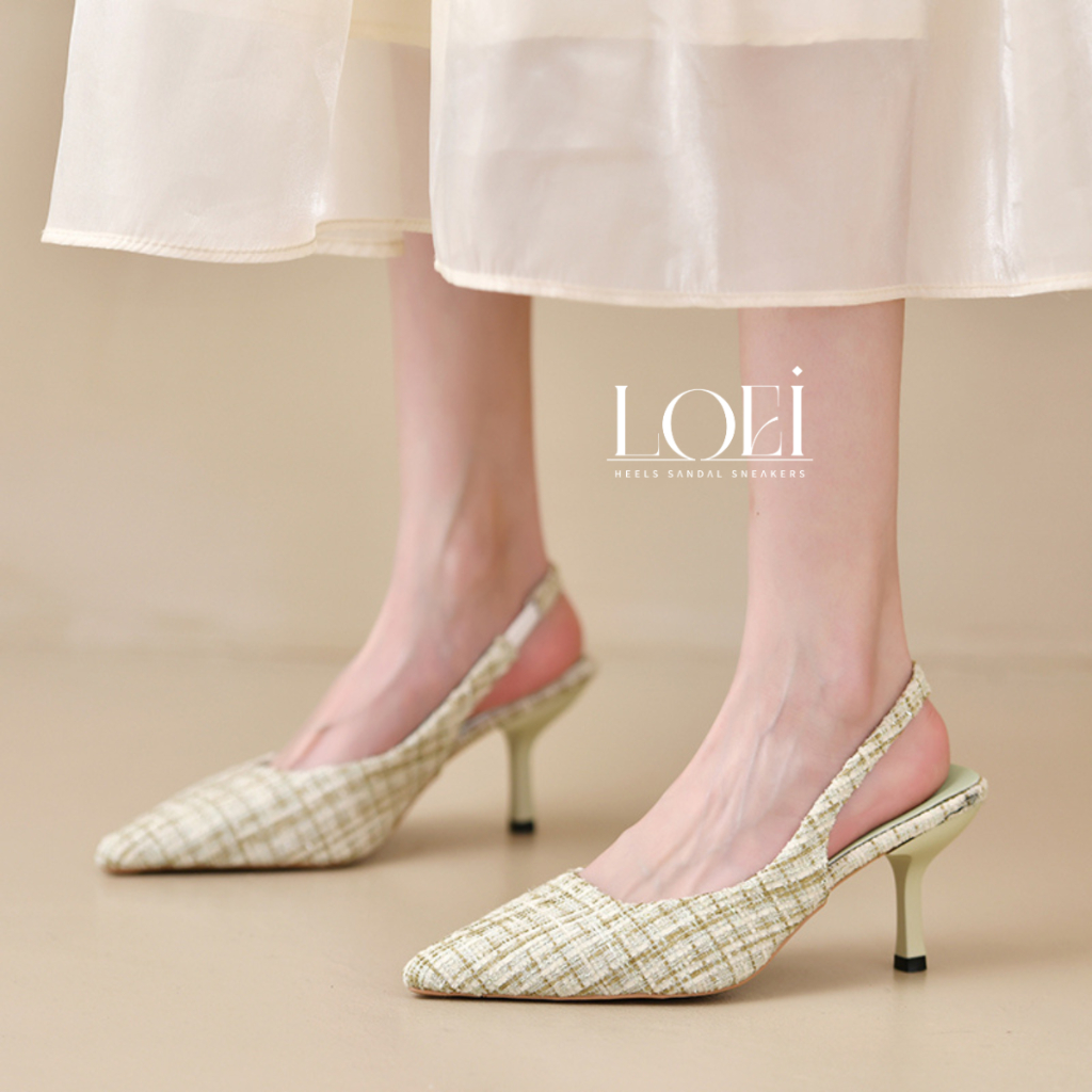 Tweed High Heels Wanita Import Sepatu Hak Tinggi Pesta 8283