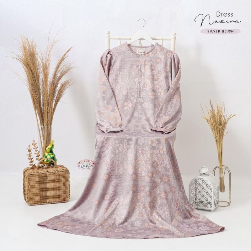 Gamis Lebaran Hari Raya Nazira Dress Silver Blush by Laikha Size XL Ready Stok