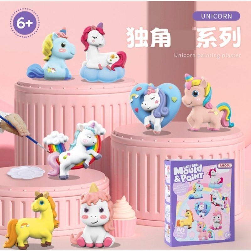 DIY mould and paint mainan edukasi cetakan gypsum lukis anak unicorn, animal, space, dino playset