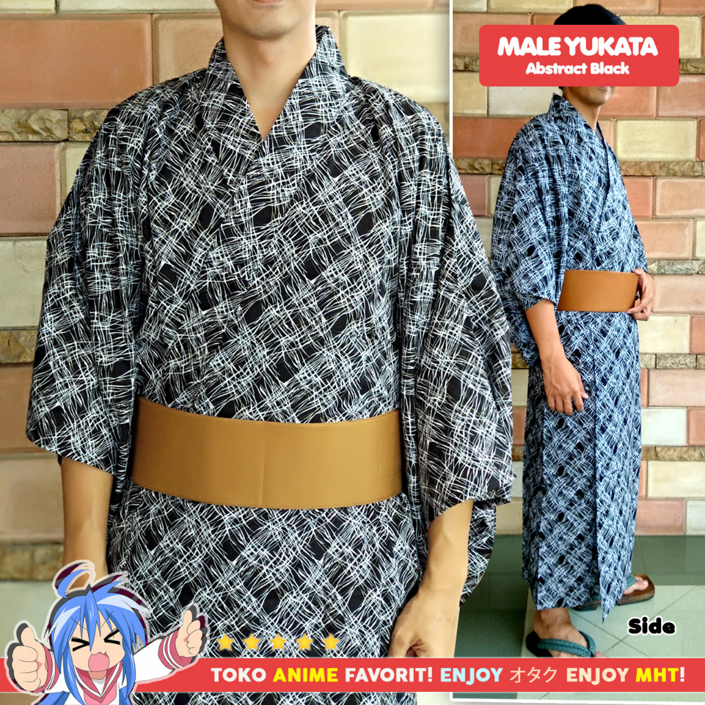 Yukata / Kimono Pria Laki : Black Hitam Abstract Motif Abstrak