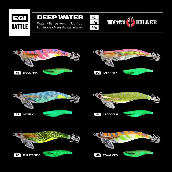New Water Killer Deep Water Egi Umpan Cumi 30 40 gr Squid Jig Sinker Rattle & Glow In The Dark