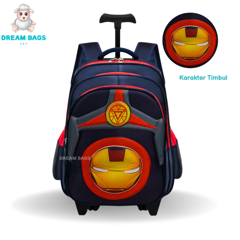 Tas Troli Anak Laki Laki Sekolah SD Import Dream Bags Tas Koper Anak - Trolley Anak - Tas Dorong Anak - Karakter Spider
