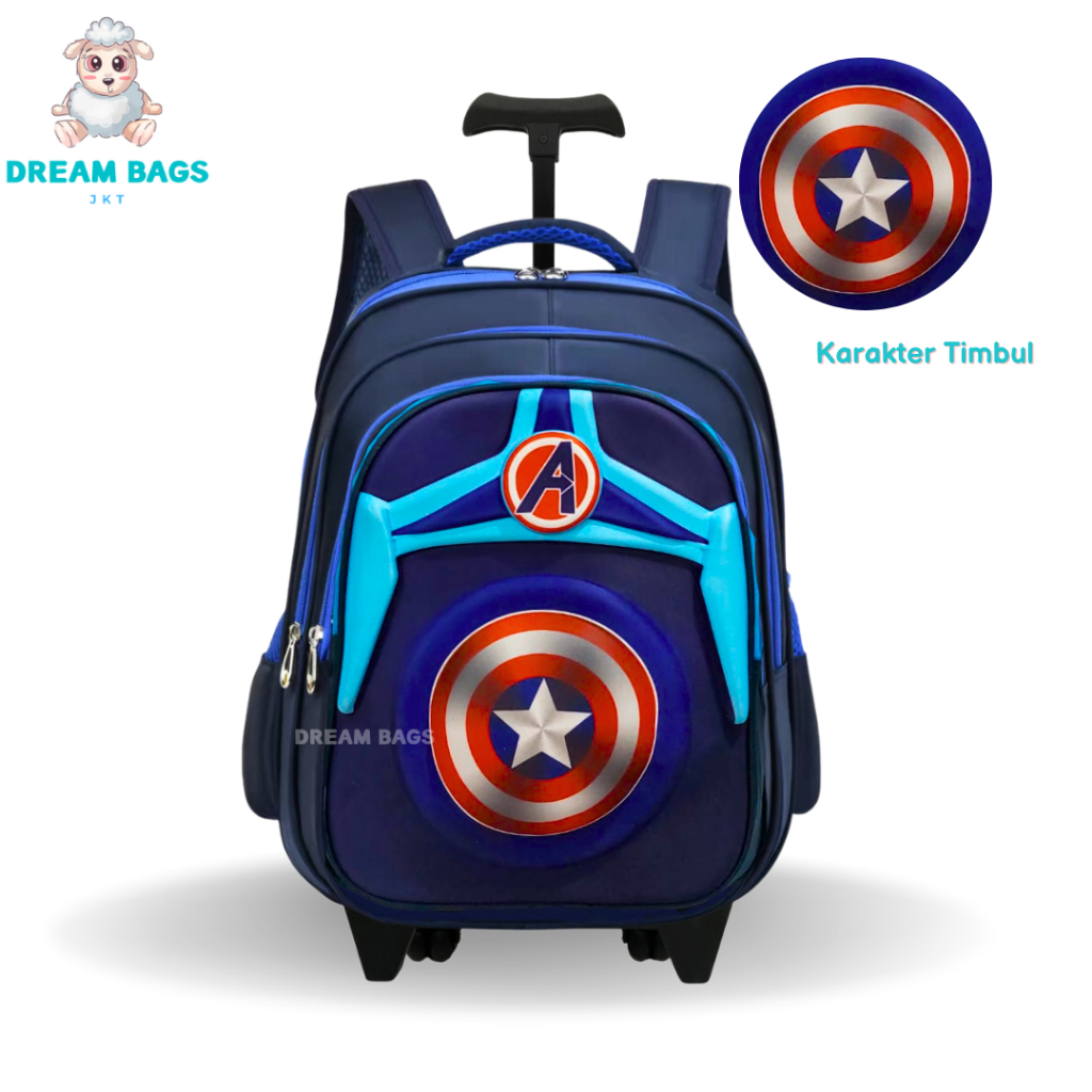 Tas Troli Anak Laki Laki Sekolah SD Import Dream Bags Tas Koper Anak - Trolley Anak - Tas Dorong Anak - Karakter Spider
