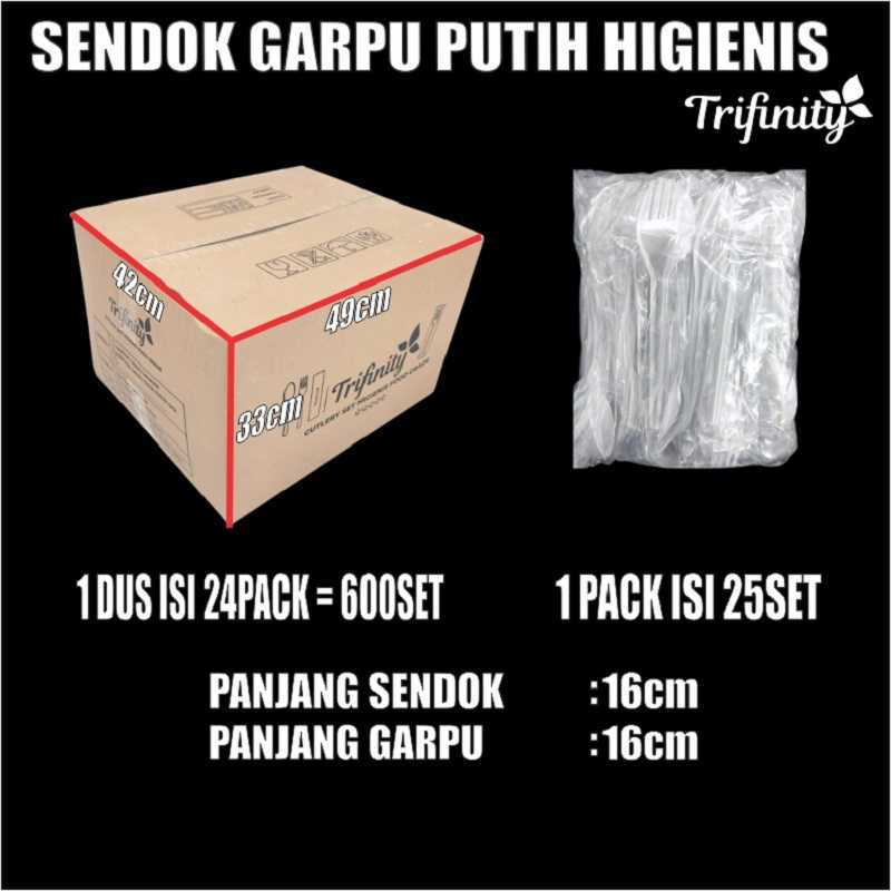 Sendok Garpu Plastik Higienis Set Bening / Higienis Set Hitam / Higienis Set Putih Per Pack Sekali Pakai Steril cutlery set Trifinity Murah SBY