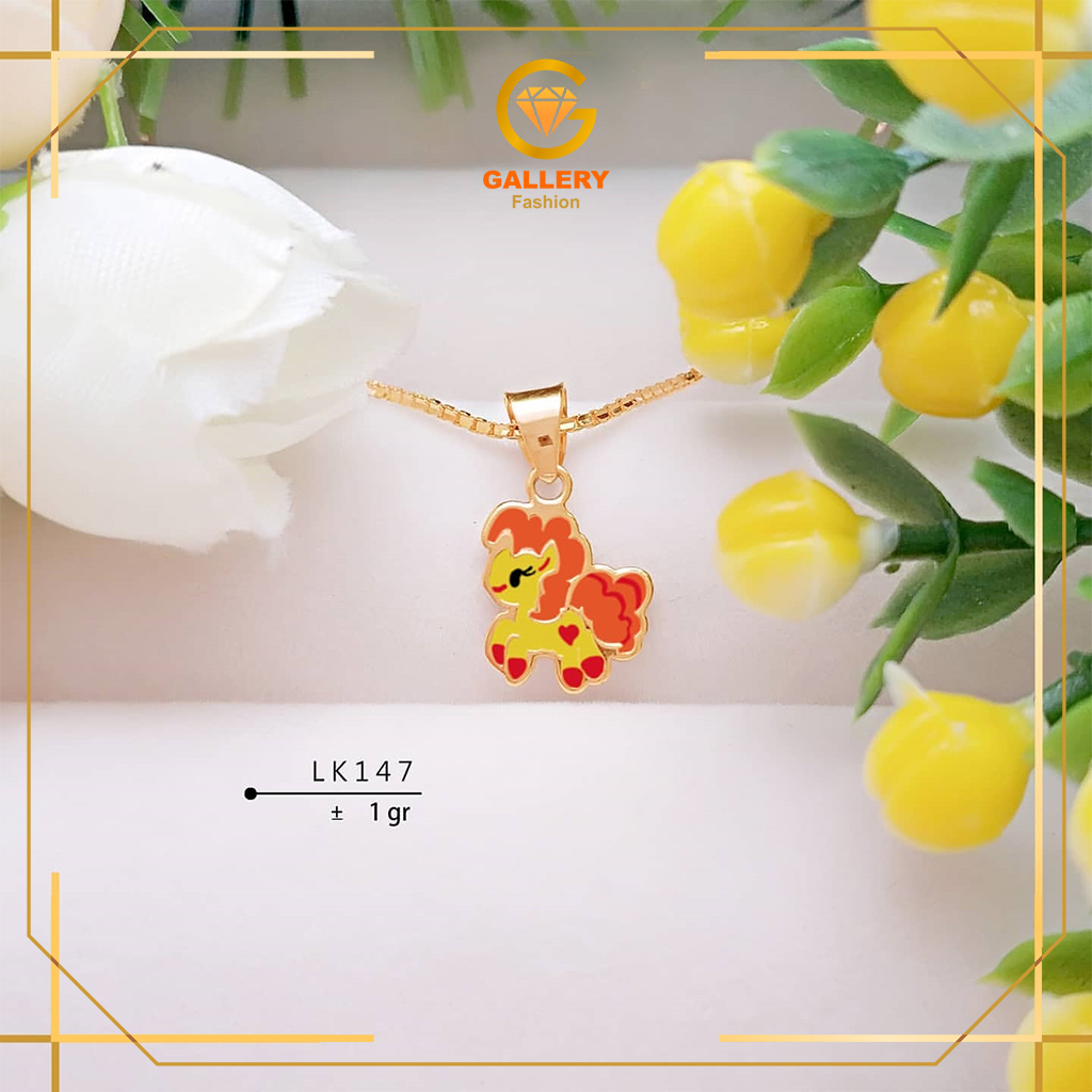 SATU SET KALUNG EMAS 9K DAN LIONTIN EMAS 8K DAN KADAR 6K UNTUK ANAK MODEL UNICORN