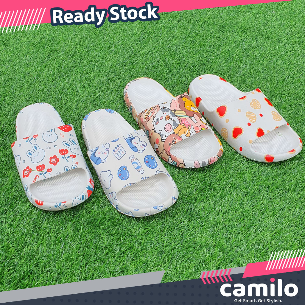 ☀CAMILO☀ Sandal Slop Motif Panda / Sandal Slop Motif lOVE /  Sandal Fashion Wanita / Sandal Lucu &amp; Imut / Slip Sandal Cewek Sandal Import SF02