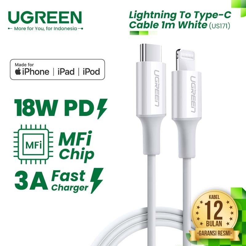 UGREEN Kabel Charger MFI Untuk Iphone 12 13 Pro Max USB C To Lightning Cable Data PD Fast Charging 20W US304