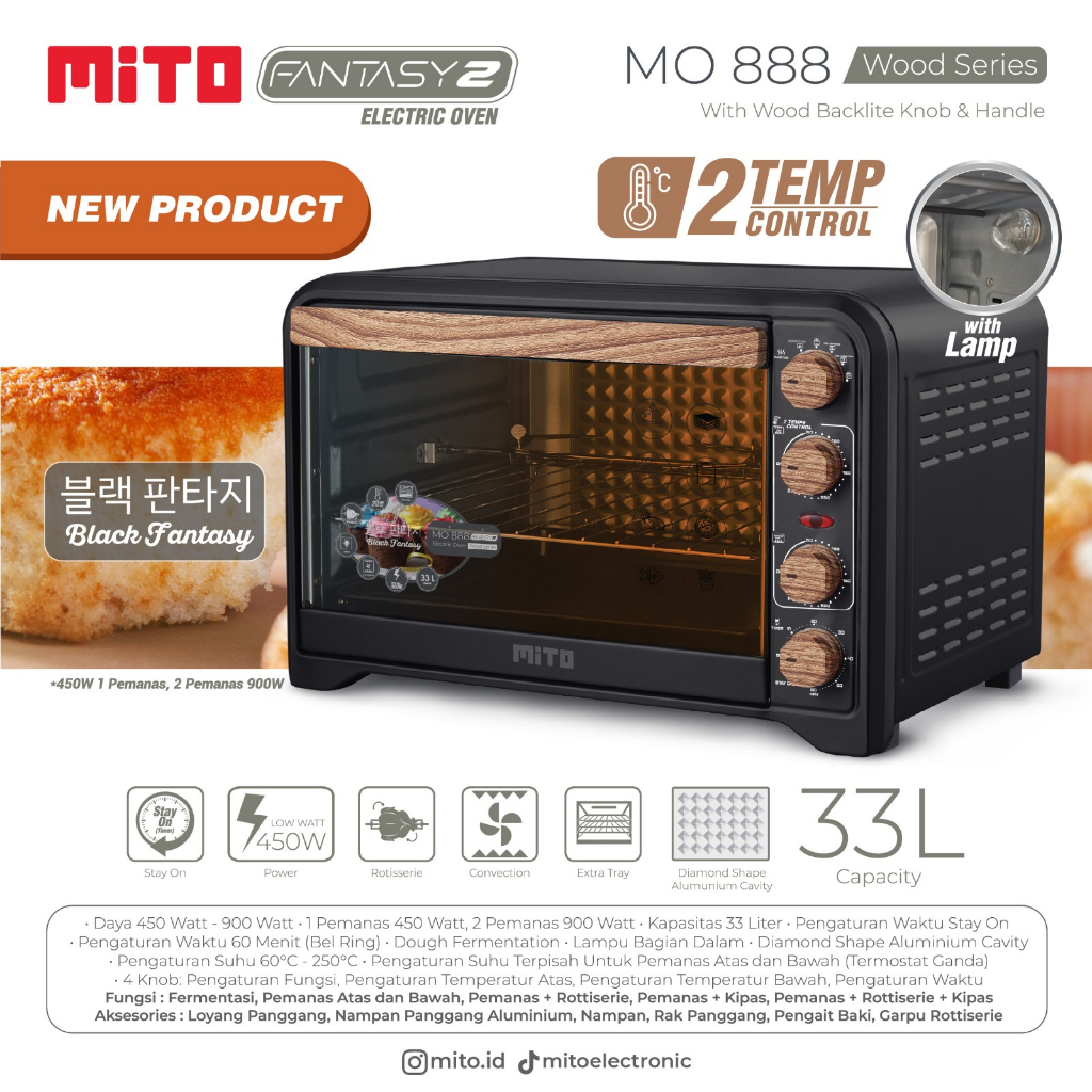 Oven Mito New Fantasy 2 MO-888 33 Liter Oven Listrik Mito FANTASY2 Low Watt MO888 Wood Handle NEW