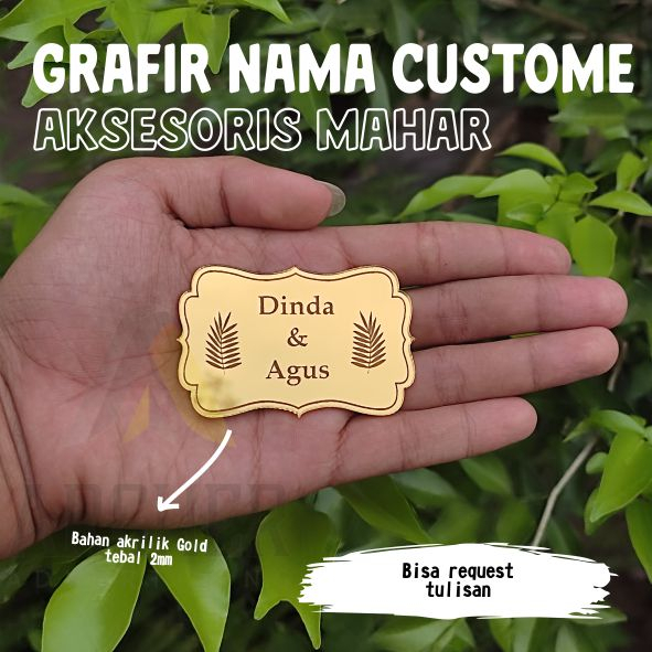 GRAFIR NAMA CUSTOM UNTUK AKSESORIS HIASAN MAHAR BAHAN AKRILIK MIROR GOLD