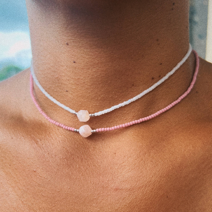 Nude Waterproof Choker With Rose Quartz Gemstone