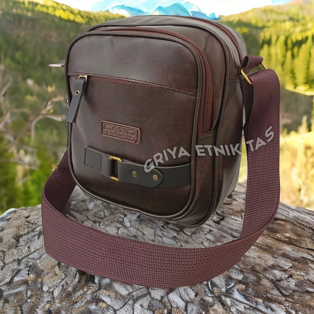 Tas Selempang Pria Kulit Waterproof 2023 Sintetis 10 inch Coklat Cano